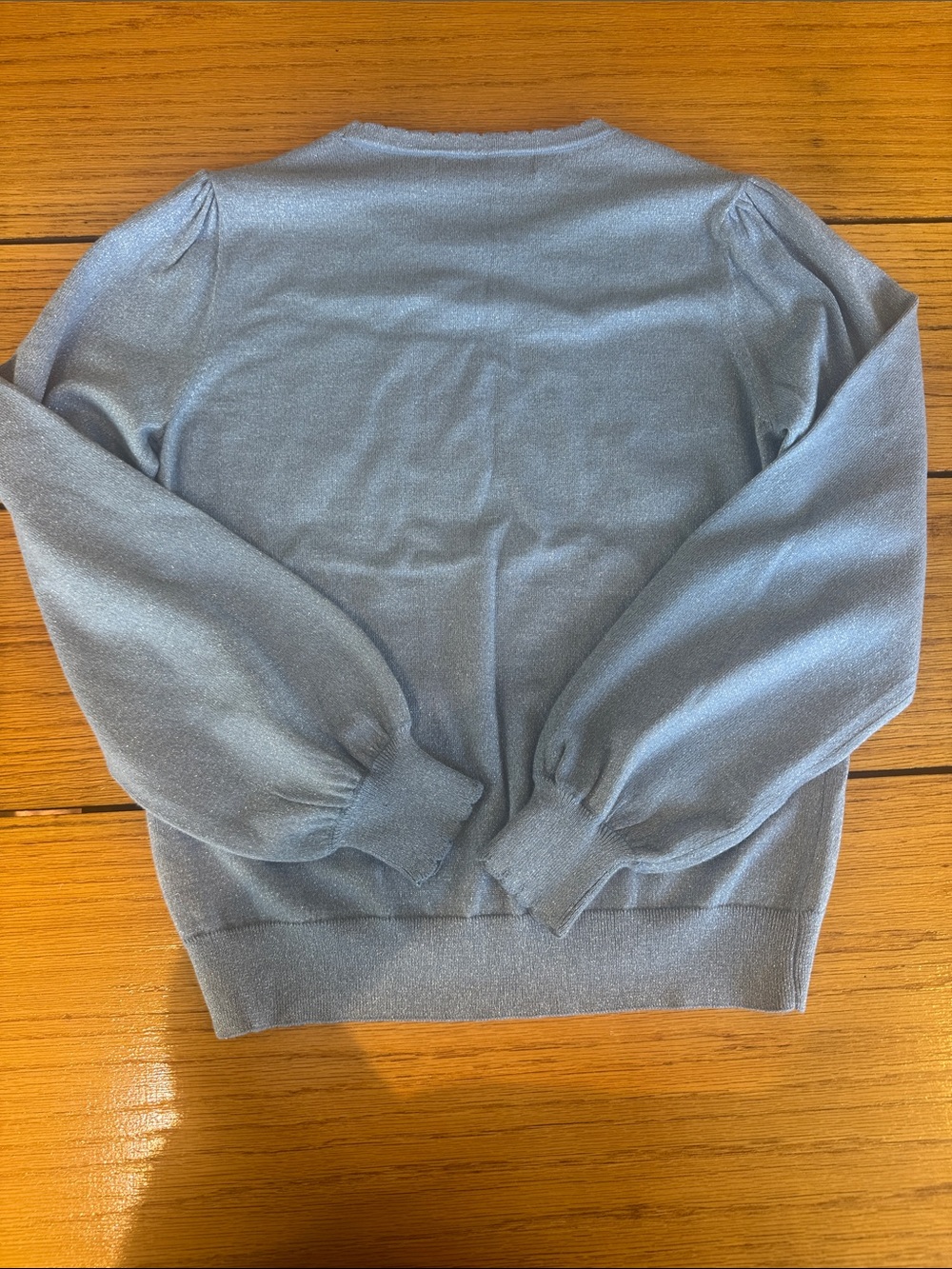 Vero Moda Powder Blue Shimmery Puff-Sleeve Crewneck Sweater - Picture 6 of 6
